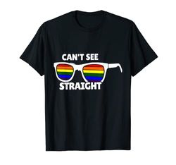 Divertida camiseta LGBT, Rainbow Pride Eyeglass Can't See Straight T, Camiseta