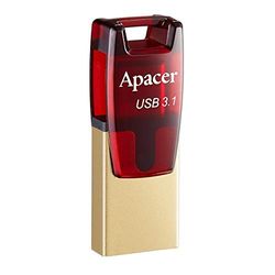 Apacer AH180 64 GB 64 GB USB 3.1 (3.1 Gen 2) Type-A/Type-C Gold, Red USB Flash Drive - USB Flash Drives (USB 3.1 (3.1 Gen 2), Type-A/Type-C, Swivel, Gold, Red, 0-60 °c, -20-60 °c)