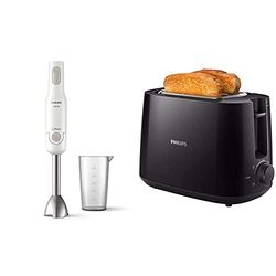 PHILIPS Frullatore Ad Immersione Hr2534/00, Nuova Daily Collection, 650W & Daily Collection ‎Hd2581/90 Tostapane Con 8 Impostazioni E Griglia Scaldabriosche Integrata, Nero
