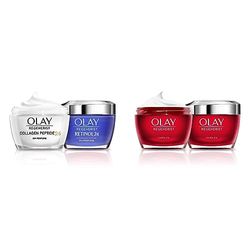 Olay Regenerist Retinol 24 Crema Hidratante de Noche con Retinol y Olay Regenerist Collagen Peptide24 Crema De Día Sin Perfume,100 ml & Regenerist Crema Facial De Día, Pack x 2 Uds, 100 ml