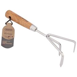 Draper 99026 Heritage Cultivateur à Main en Acier Inoxydable avec Manche en frêne Marron
