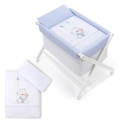 Interbaby - Minicuna Plegable Tijera Oso Columpio - Estructura de madera con Vestidura (Colcha y Almohada Desenfundable) con Colchón.