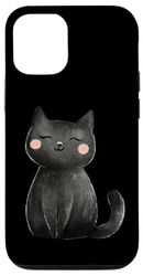 Kawaii Black Cat Kitten Japanese Watercolor Case for iPhone 12/12 Pro