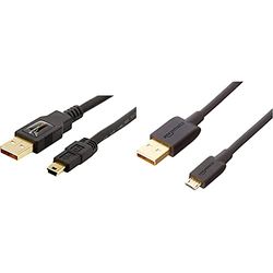 Amazon Basics USB 2.0 A-Male to Mini-B Cable - 3 feet (0.9 Meters) & USB 2.0 A-Male to Micro B Cable, 6 feet, Black