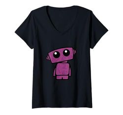 Womens Purple Robot Version 2 V-Neck T-Shirt