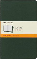 Moleskine Cahier Journal, Ensemble de 3 Carnets avec Pages Lignées, Couverture en Carton et Couture Coton Visible, Taille Grand Format 13 x 21 cm, 80 Pages, Couleur Vert Myrte