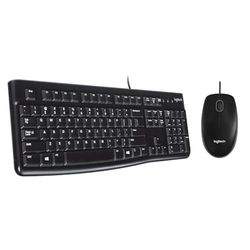 Logitech K120 Wired Keyboard, Windows, USB Plug-and-Play, Full-Size, Spill-Resistant, Curved Space Bar, Compatible with PC, Laptop, QWERTY UK, B100 Wired USB Mouse, 3-Buttons, Optical Tracking- Black
