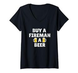 Mujer Bombero | Comprar un bombero una cerveza Diseño de agradecimiento de apoyo Camiseta Cuello V