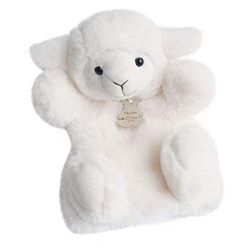 HISTOIRE D'OURS - Peluche Marionnette à Main Agneau - Blanc 25cm - Doudou Peluche pour Enfants - Développe Créativité et Imagination - Cadeau Naissance Bébé Fille Garçon - HO2597