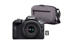 Canon EOS R100 + RF-S 18-45mm F4.5-6.3 IS STM Lens + Borsa + 64GB SD card (24.1MP APS-C Mirrorless Camera, Dual Pixel CMOS AF, 4K Video, Wi-Fi & Bluetooth)