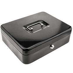 PrimeMatik - Portable metal cash box for bank notes and coins 298 x 239 x 88 mm
