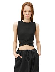 Koton Dames taille detail ronde hals geribbelde crop tanktop, zwart (999), XS