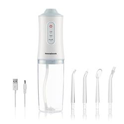 InnovaGoods® Irrigador dental eléctrico Denter, limpia los dientes y las encías de forma eficaz y precisa, 4 cabezales, diseño compacto, portátil, impermeable y ligero, ideal para el hogar y el viaje
