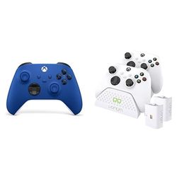 Xbox Wireless Controller – Shock Blue+Venom Twin Charging Dock with 2 x Rechargeable Battery Packs - White Series X & S/One