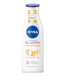 NIVEA Q10 Lozione di olio rassodante (250 ml), lozione nutriente per il corpo con olio di argan naturale e Q10, crema per il corpo rassodante per pelli mature e secche