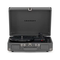 Crosley Cruiser Plus Giradischi con 2 altoparlanti, Bluetooth e AUX - Giradischi Vintage a 3 velocità - Per vinili da 7", 10" e 12" - Portatile con custodia integrata (Grigio.)