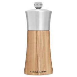 Cole & Mason Bromley Salt Mill, Ceramic Mechanism with Adjustable Coarseness, Olive Wood/Stainless Steel Salt Grinder, 150mm