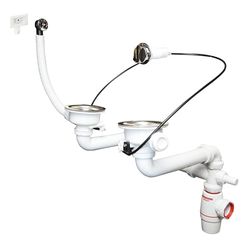 Wirquin 30724378 30724378-Set Completo di piletta lavello 2 vasche con sifone Neo Air, Cromato e Bianco