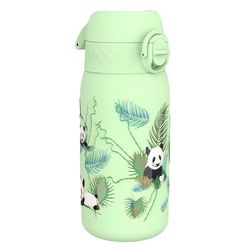 ION8 Gourde Enfant, Inox Léger, 400ml, Non Isolé, Anti-Fuite, Facile à Ouvrir, Verrouillage Sécurisé, Lavable au Lave-Vaisselle, Poignée de Transport, Acier Inoxydable, Motif Panda