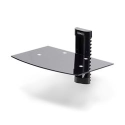 StarTech.com Hangende Wandplank voor Audio/Video Apparatuur, In Hoogte Verstelbaar Schap voor Onder TV, Gehard glazen schap