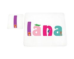 Little Helper Napperon avec Coaster Style Illustratif Coloré avec le Nom de Jeune Fille Lana