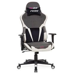 Intimate WM Heart Silla Gaming Tela, Silla Gamer Ergonómica, Oficina Silla Computadora con Reposacabeza Apoyo y Cojín Lumbar, Altura Ajustable Alto Respaldo Reclinable, Blanco+Gris Claro