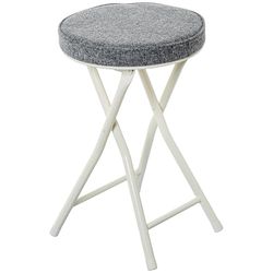 DRW Tabouret Pliable en métal et Tissu Blanc et Gris 30 x 30 x 49 cm