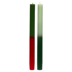 Lot de 2 bougies vertes et rouges | Parfaites pour la table de Noël ou comme cadeau de Noël – Utilisation comme décoration d'intérieur, dîner, cadeau d'anniversaire | Non parfumées | Taille 26 cm