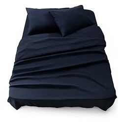 Blumtal Bedlaken Set van 3 - Microvezel Premium Easy Care - Hoeslaken 180 x 200 x 30 cm - Dekbedovertrek 280 x 275-2 x Kussensloop 50 x 80 cm - Donkerblauw