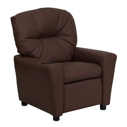 Flash Furniture Poltrona reclinável para crianças com porta-copos, de couro, LeatherSoft castanho, 1 unidade