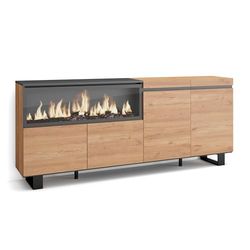 Skraut Home | Dressoir, Opbergkast | Buffetkast, Sideboard | 210 | 4 Deuren | Elektrische haard XXL | Industrieel design | Moderne stijl | Eiken
