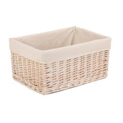 Red Hamper Small White Lined Storage Wicker Basket, Brown