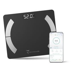 Techmade - Balance Impédancemètre Numérique | Analyse Complète du Corps | Bluetooth pour IOS & Android | Mesure IMC, Masse Graisse & Musculaire, Blanc, Matériaux Synthétiques et Électroniques