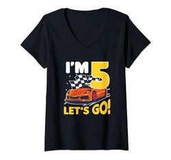 Donna Io sono 5 Let's Go! Cool 5 Anno Vecchio Compleanno Racing Maglietta con Collo a V