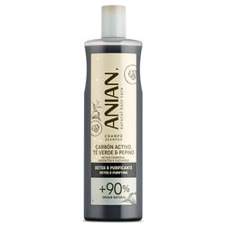 ANIAN - Shampoo al carbone attivo, tè verde e cetriolo, 400 ml, per capelli con tendenza grassa, disintossica e purifica i capelli, idrata in profondità i capelli, previene l'effetto crespo
