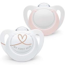 NUK Star Lot de 2 tétines pour bébé de 0 à 6 mois, apaisent 99% des bébés, en silicone sans BPA, rose