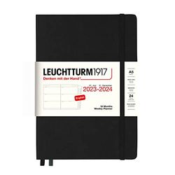 LEUCHTTURM1917 367604 Agenda semainier 2024, médium, format A5, 18 mois, noir, en anglais