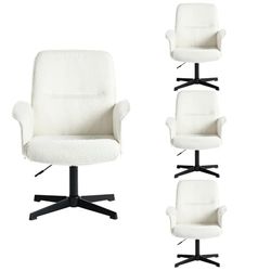 MEUBLE COSY Juego de 4 Sillas de Escritorio Sillones de Maquillaje Giratoria Altura Ajustable con Reposabrazos para Estudio Dormitorio Oficina en Tela de Felpa, Blanco