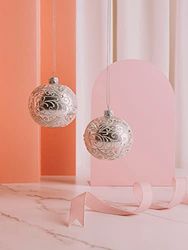 2 Glass Xmas Baubles with Glitter Pattern and Beads