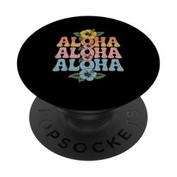 Aloha Retro Floral Tropical Hibisco Diseño PopSockets PopGrip Adhesivo