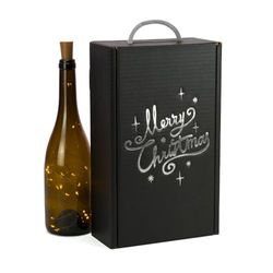 ONLY BOXES Dozen voor 2 wijnflessen, geschenkdoos - verpakking van 4 stuks, elegant etui voor 2 flessen met handvat, gerecycled karton, zilveren metallic print