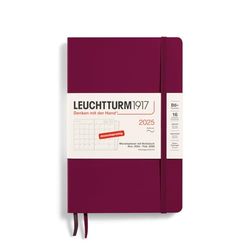 LEUCHTTURM1917 370609 Paperback (B6+) 2025 - Planificador mensual y cuaderno (16 meses, tapa blanda, Port Red, alemán)