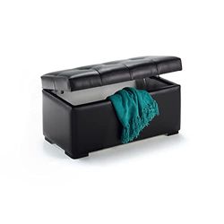 duehome | Baul, Banco, Puff de Almacenaje, Arcon Elevable, Modelo Milos, Acabado en Simil Piel Color Negro, Medidas: 80 cm (Ancho) x 42 cm (Fondo) x 44 cm (Alto)