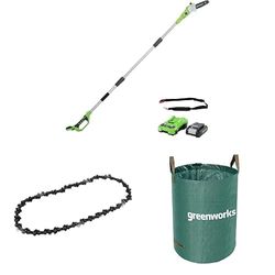Greenworks Élagueuse sur Perche, Longueur Guide-Chaîne 20cm, SANS Batterie 24V 2Ah Chargeur + Greenworks 20cm Chaîne+ Sac à déchets de jardin Greenworks 120 L