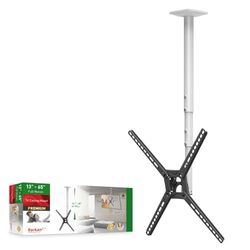 Barkan 97 cm lange witte tv-plafondsteun, 13-65 inch Full Motion - 3 bewegingen platte/gebogen schermbeugel, geschikt voor maximaal 40 kg, telescopische hoogteverstelling, past op LED OLED LCD
