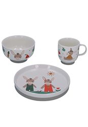Sterntaler Baby Unisex Children's Crockery Set Porcelain 3-Piece Donkey Breakfast Set, Baby Crockery, Children's Plate - White