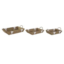 Home ESPRIT Set of Trays Natural White Metal Boho 51 x 30.5 x 13 cm (3 Units)