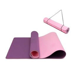 Yogamat, antislip en milieuvriendelijke TPE-sportmat met draagriem, gymnastiekmat voor pilates, workout, fitnessmat, 183 x 61 x 0,6 cm, lila