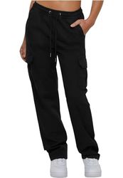 Urban Classics Twill Cargo Pants voor dames, hoge taille, zwart, 3XL