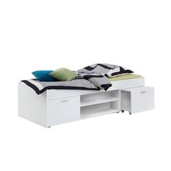 FMD 810-001_we Carlo 1 Lit avec Porte + Deux Compartiments Ouverts + Table de Chevet Bois Blanc 95,5 x 203,5 x 58,5 cm